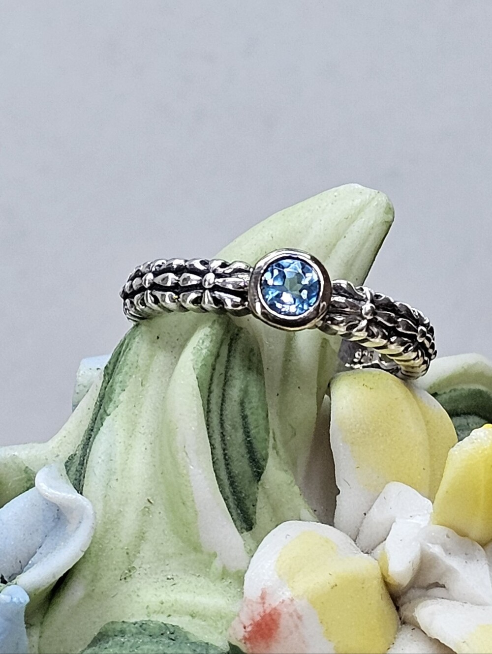 T&C Town & Country Blue Topaz 925 14K Ring Vintage Size 7